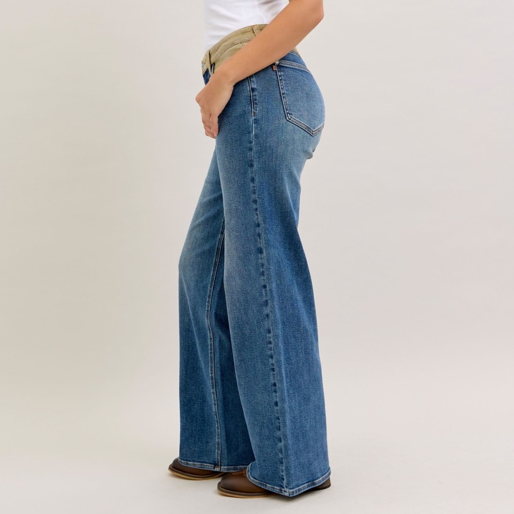 NEW🎉Judy Blue MR Column Straight Jeans with Corduroy Waist - Picture 6 of 11